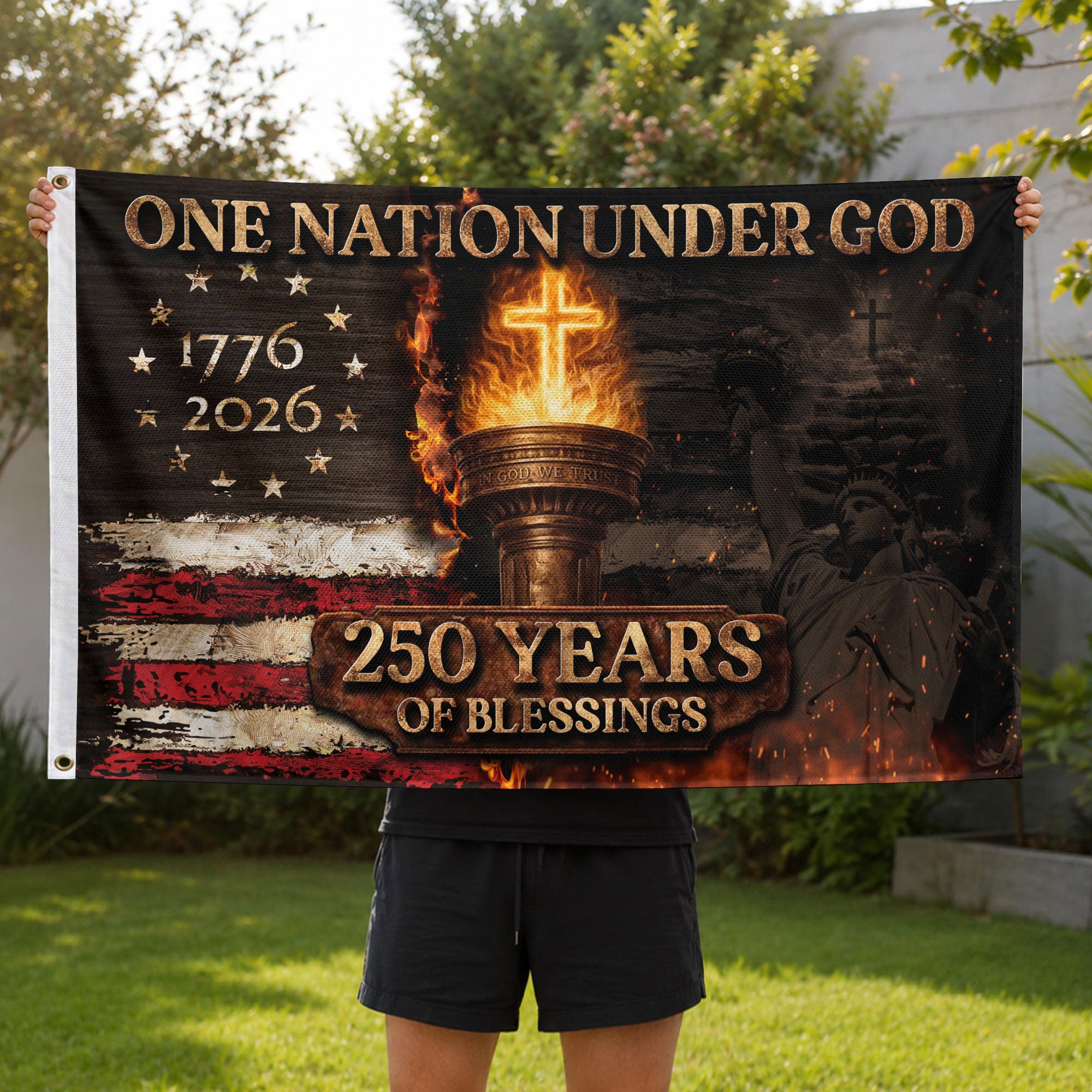 1776–2026 United States 250 Years Christian Freedom Flag Decor - Rust Field Wear