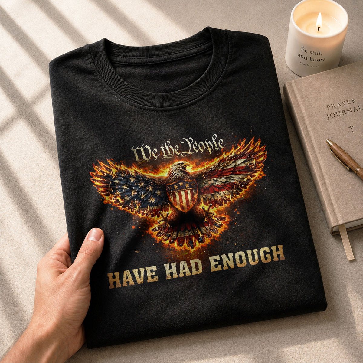 We The People Have Had Enough T-Shirt Flaming Patriotic Eagle Shield Rising Liberty Statement Tee - Rust Field Wear