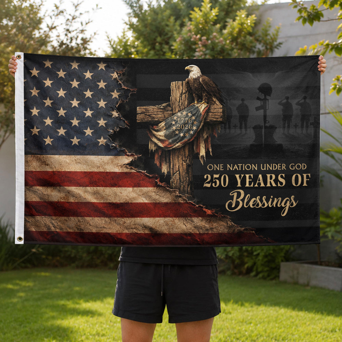 American Christian Freedom Flag 1776–2026 Patriotic Yard Decor - Rust Field Wear
