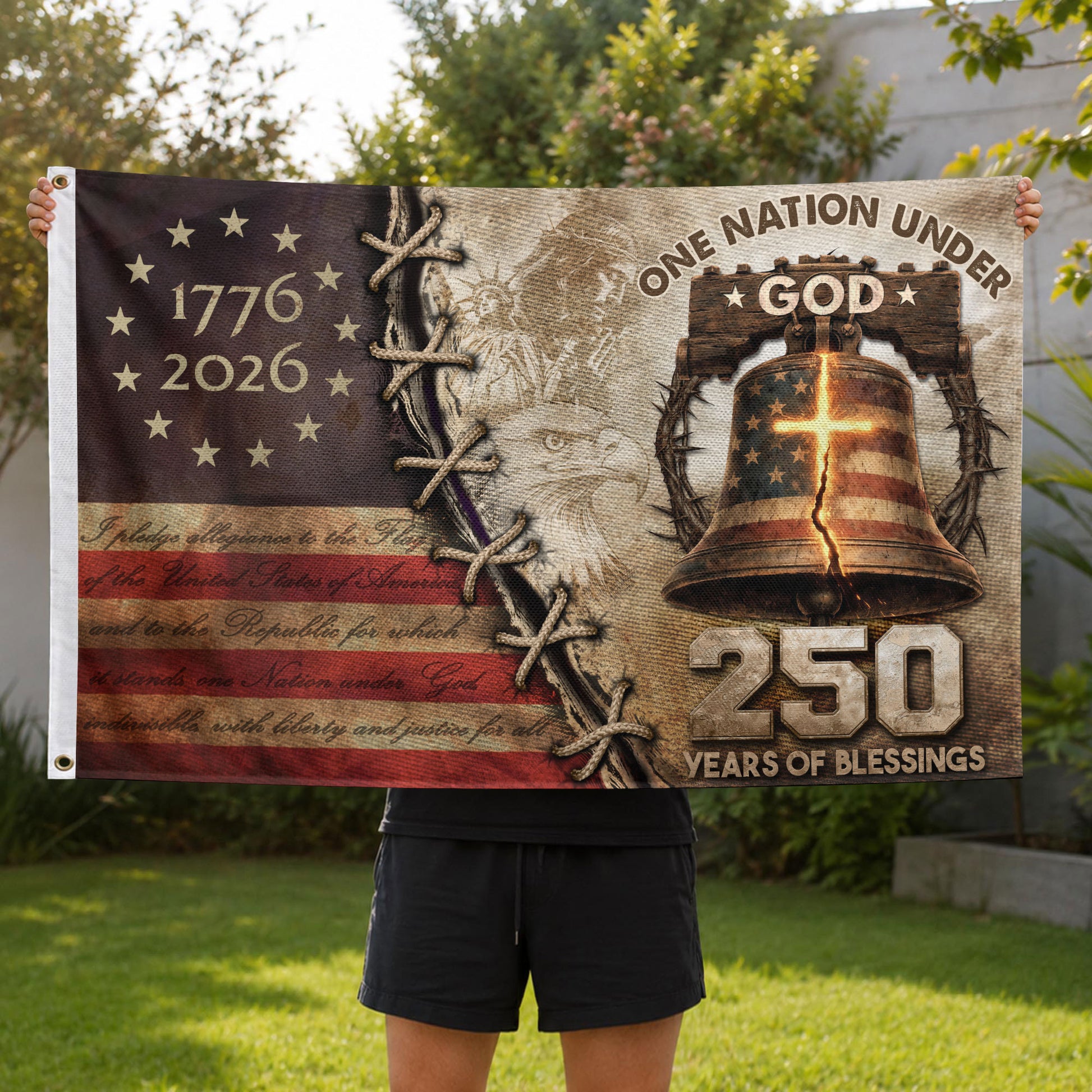 USA 250th Christian Flag 1776–2026 Patriotic Faith Outdoor Decor - Rust Field Wear