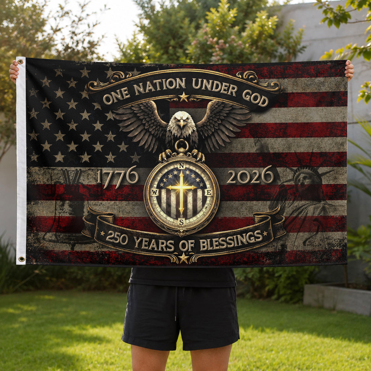 American Christian Faith Flag 250 Years Freedom Celebration Decor - Rust Field Wear