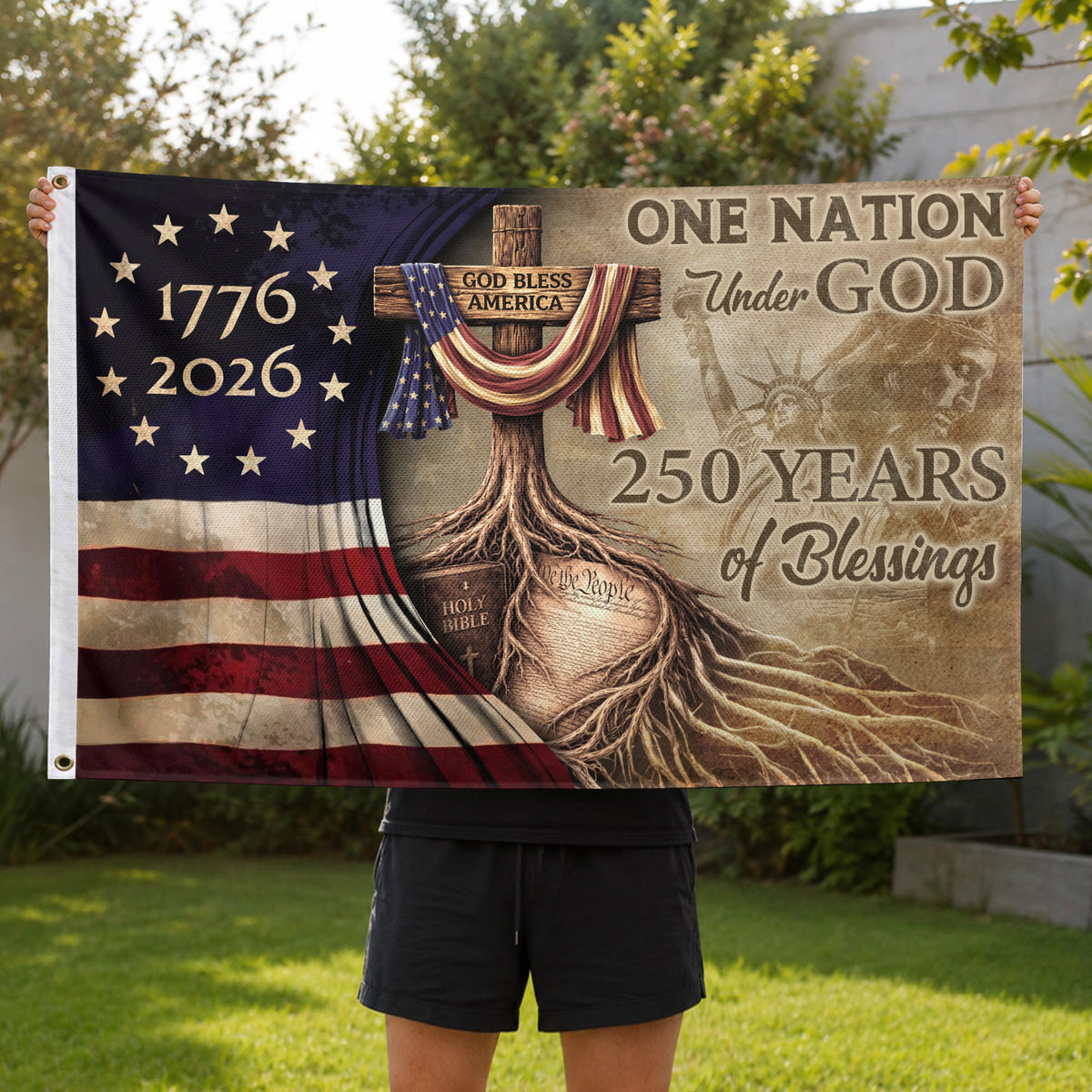 USA Faith and Freedom Christian Flag Patriotic Yard Decoration - Rust Field Wear