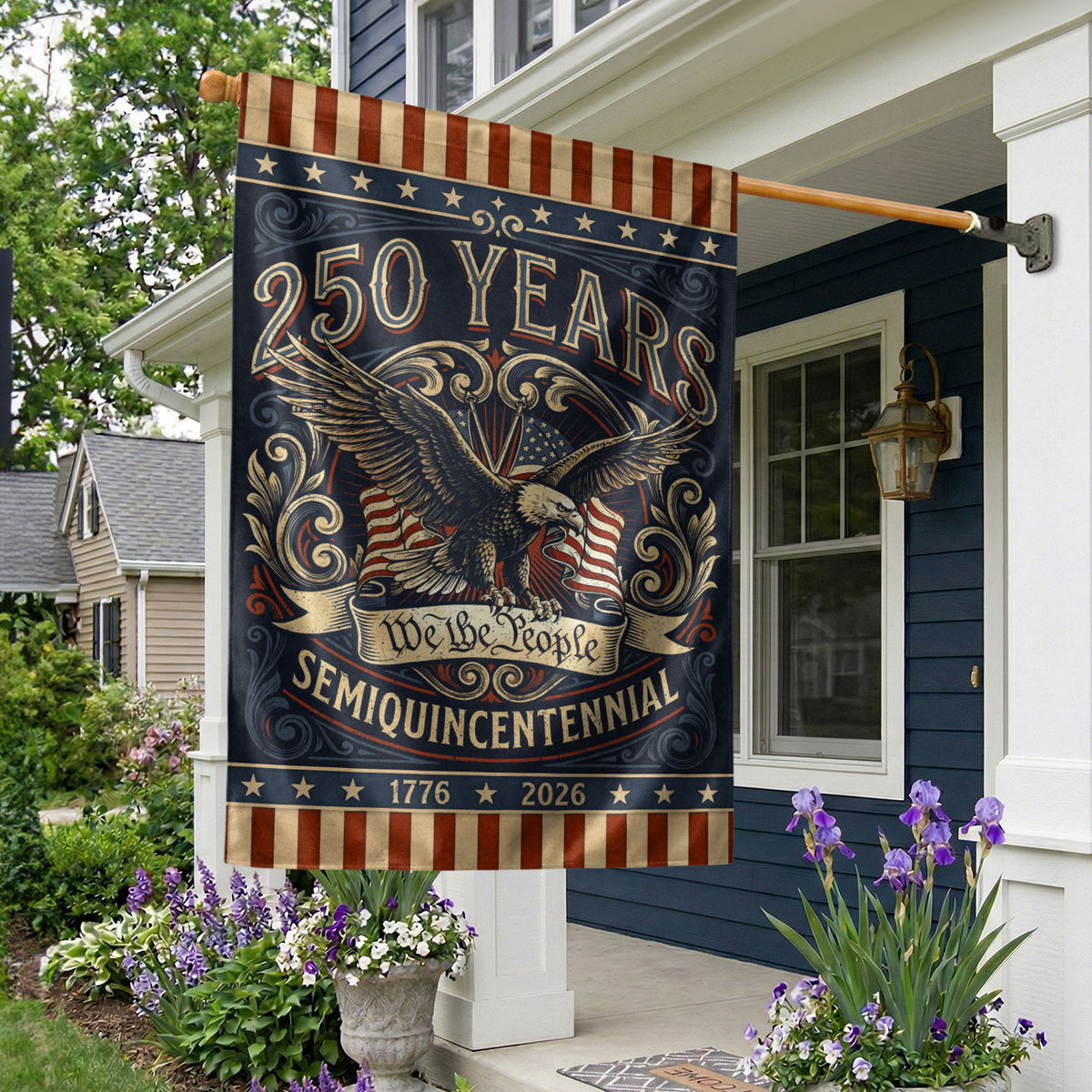 USA 250th Anniversary 1776–2026 House Flag – Retro We The People Bald Eagle Double Sided Printing - Rust Field Wear