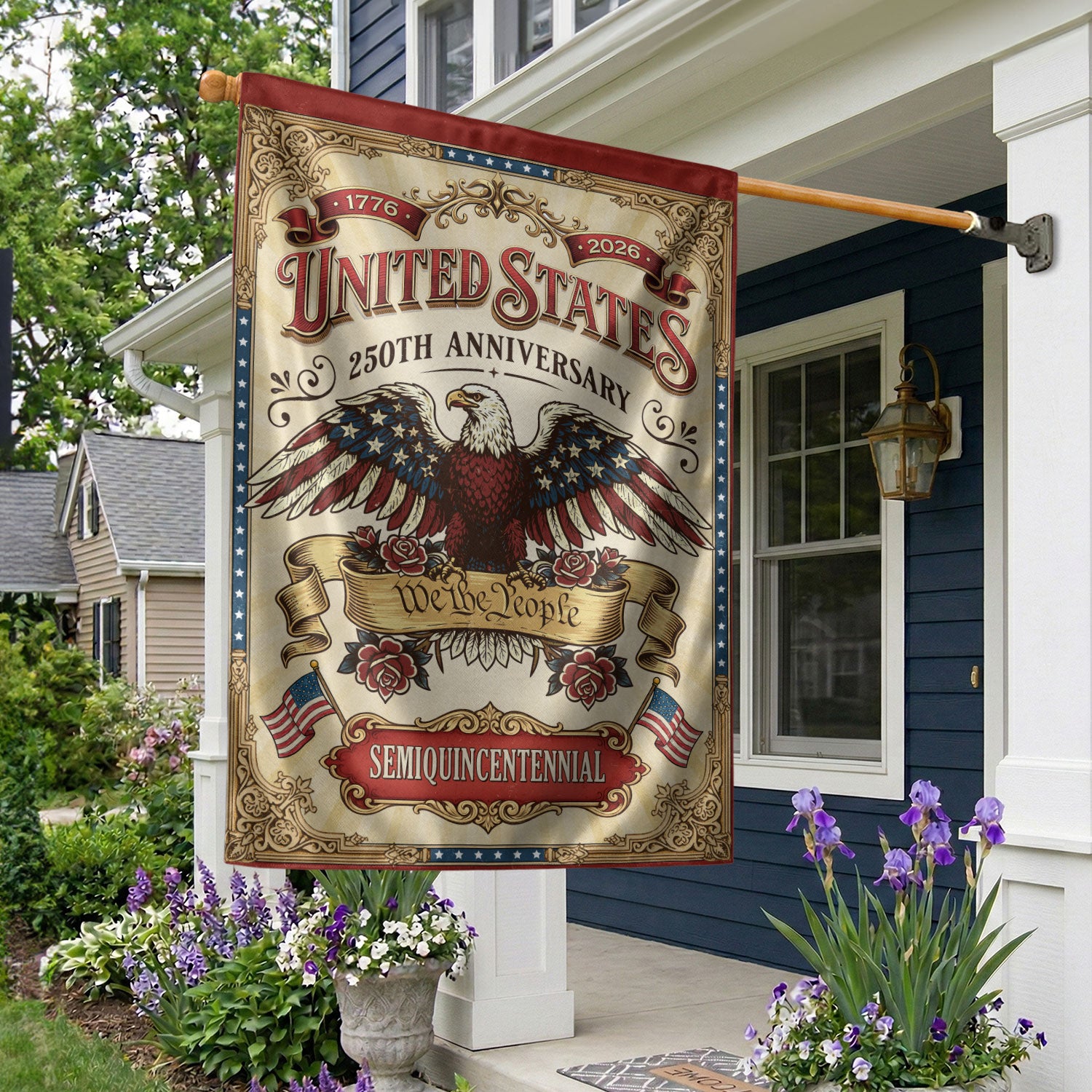 We The People 250 Years United States 1776–2026 Anniversary House Flag – Bald Eagle Double Sided Printing USA Banner