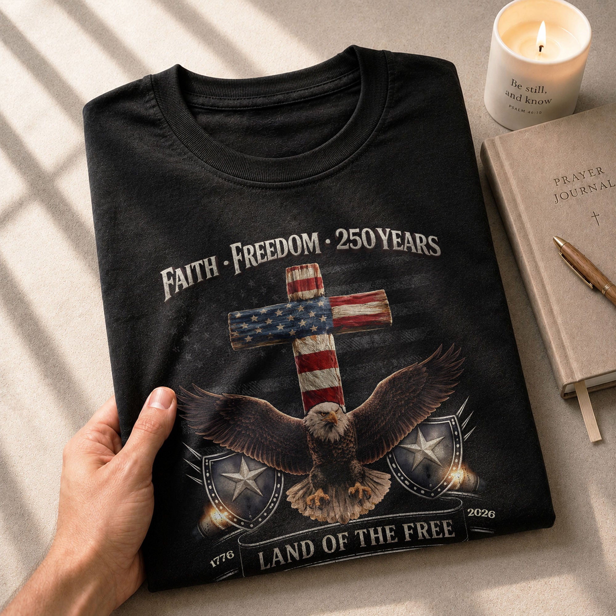 250 Years America Anniversary Shirt - Faith and Freedom Eagle Cross Christian Shirts - Rust Field Wear