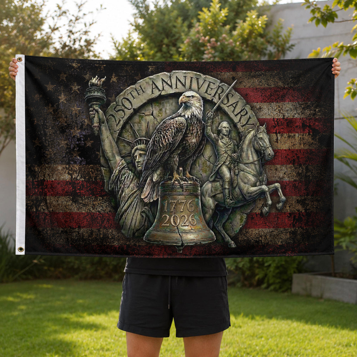 USA 250th Anniversary Eagle Flag 1776–2026 – Patriotic American Heritage Flag - Rust Field Wear