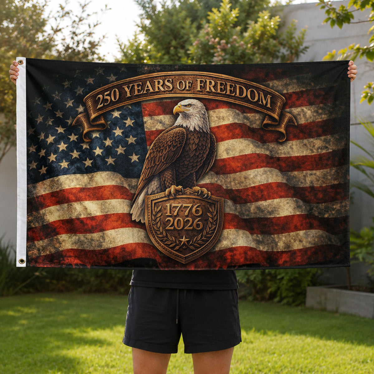 USA 250 Years of Freedom Flag 1776–2026 – Patriotic Eagle American Anniversary Flag - Rust Field Wear