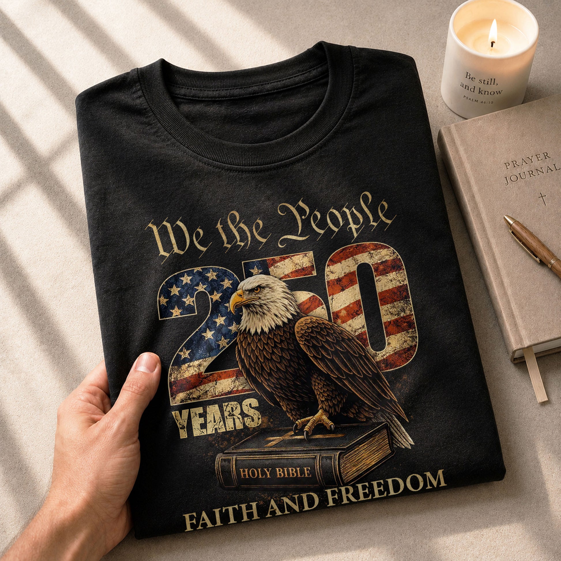 Faith and Freedom 250 Years Celebration Shirt - Patriotic We the People Eagle & Holy Bible Graphic Tee - Rust Field Wear