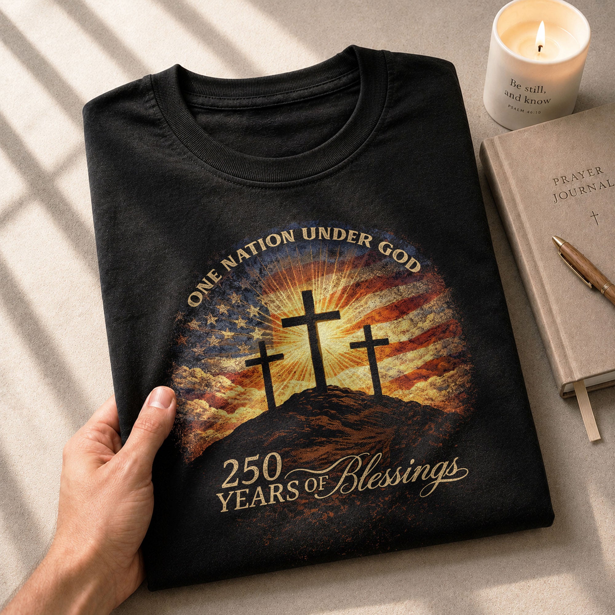 250 Years of Blessings One Nation Under God Shirt - 250th Anniversary Commemorative Crosses & Flag Tee - Rust Field Wear