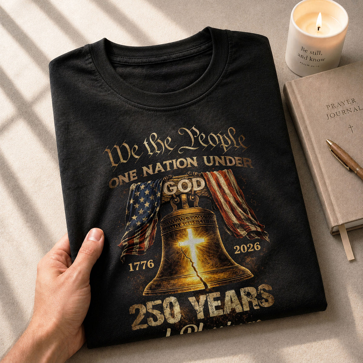 One Nation Under God 250 Years of Blessings Shirt - Patriotic Cross & Liberty Bell Graphic Tee - Rust Field Wear
