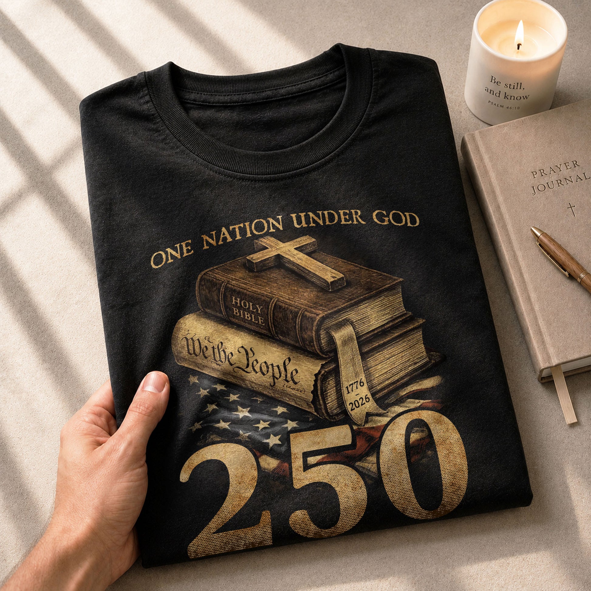 250 Years of Blessings T-Shirt - Religious Patriotic One Nation Under God Liberty Bell & US Flag Tee - Rust Field Wear
