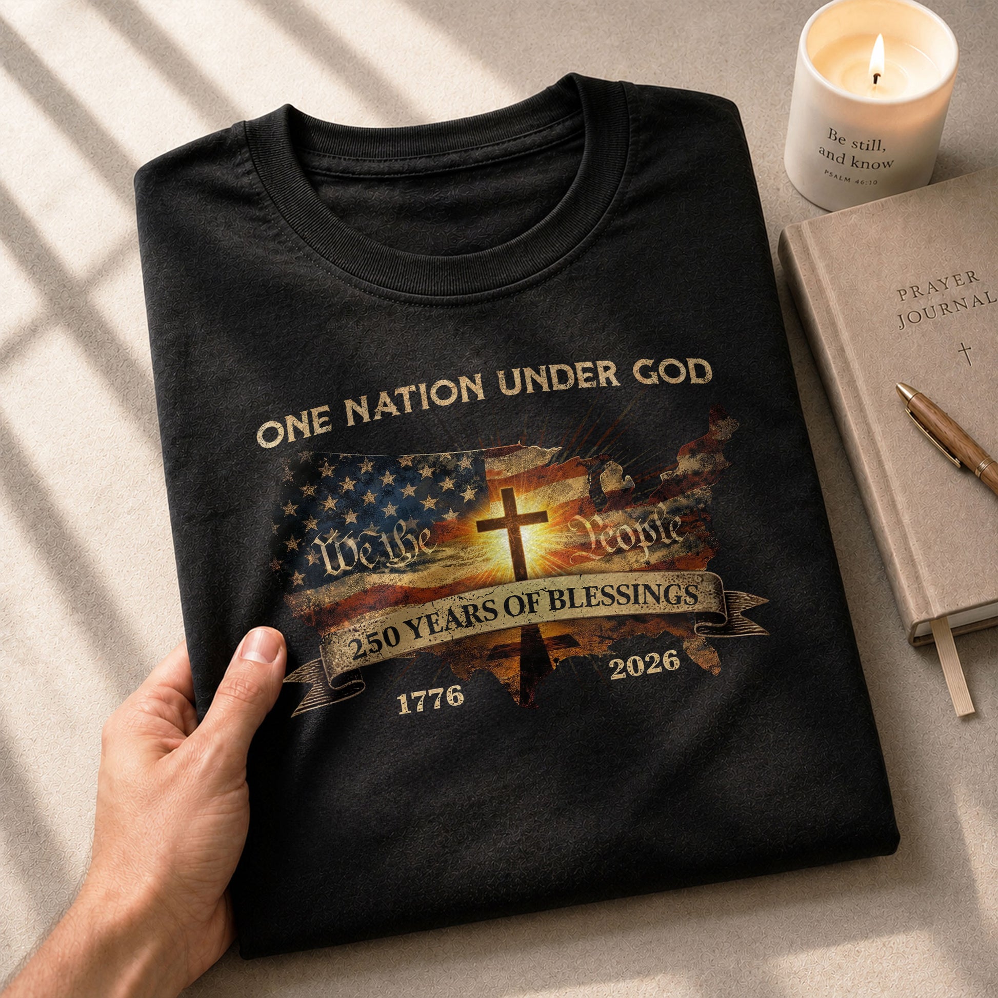 Christian Patriot 250 Years of Blessings T-Shirt - Holy Bible, "We the People" & US Flag Design - Rust Field Wear