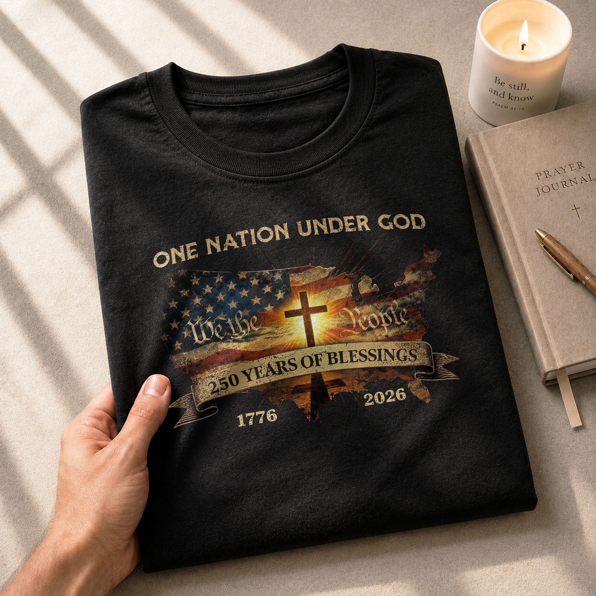 Christian Patriot 250 Years of Blessings T-Shirt - Holy Bible, "We the People" & US Flag Design - Rust Field Wear