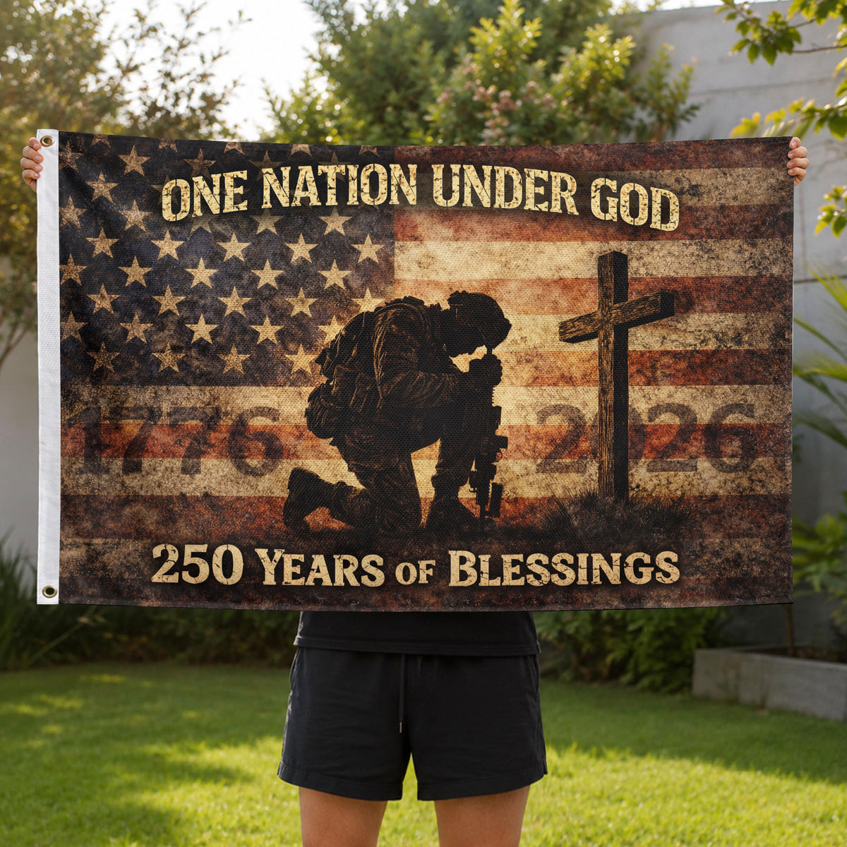 250 Years America Anniversary Soldier Flag 1776-2026 - Revolutionary & Modern Military Heritage Banner, Double Sided Outdoor Flag - Rust Field Wear