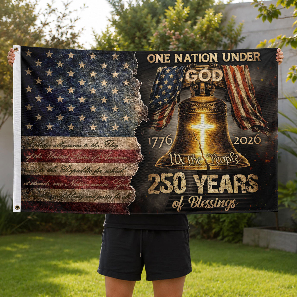 One Nation Under God America Religious US 250th Anniversary Flag – 250 Years of Blessings - Rust Field Wear