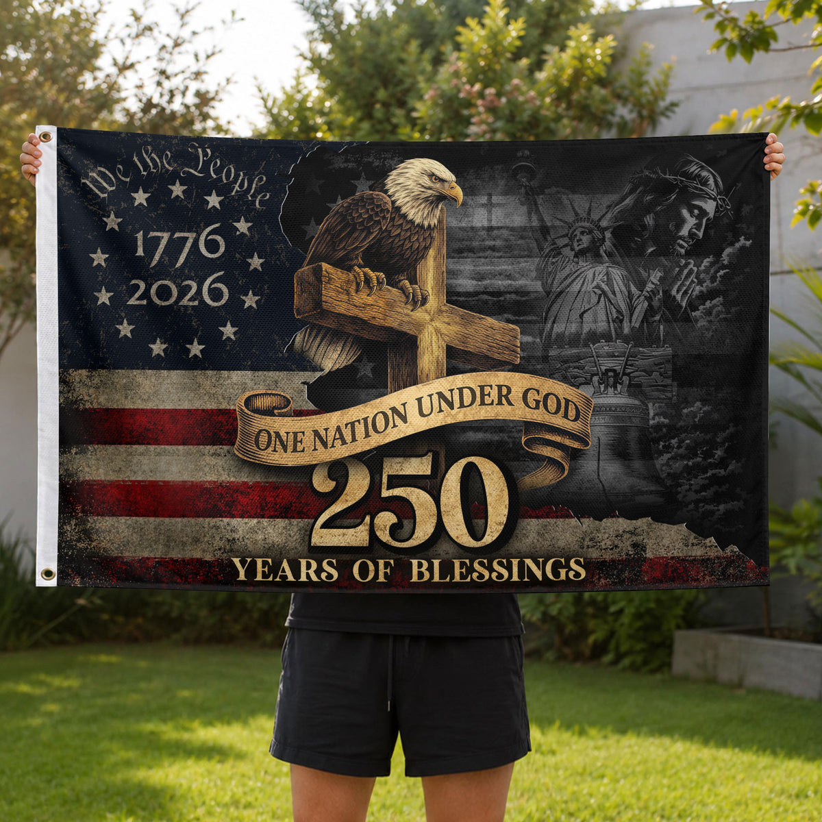 250 Years of Blessings American Flag – Christian Patriotic Flag - Rust Field Wear