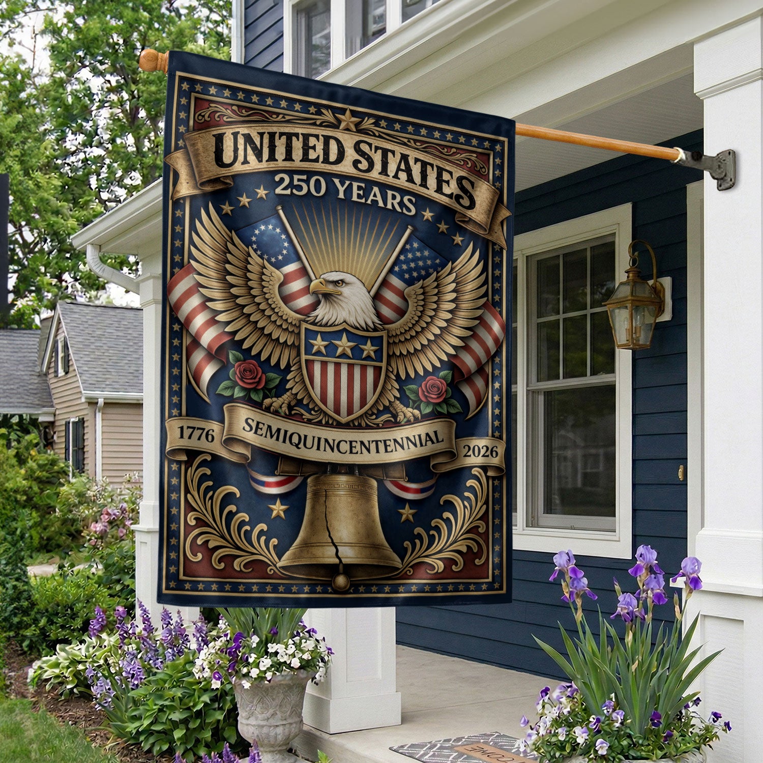 USA 250th Anniversary 1776–2026 House Flag – Majestic Bald Eagle & Stars Stripes Double Sided Banner - Rust Field Wear
