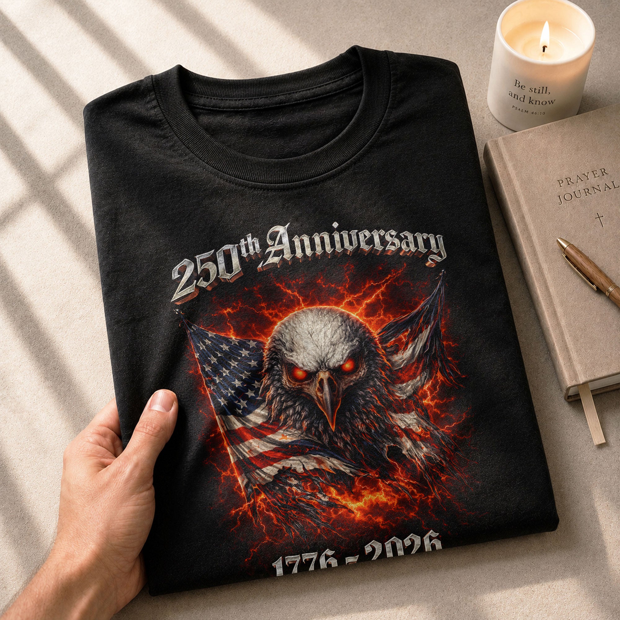 Vintage America 250th Anniversary Bootleg T-Shirt - 1776-2026 Fire Eagle Streetwear Tee, 250 Years Lightning Graphic Shirt - Rust Field Wear