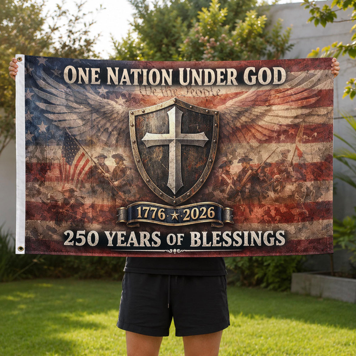 250 Years America Anniversary Flag, 1776-2026 Double Sided - Patriotic One Nation Under God House Banner - Rust Field Wear