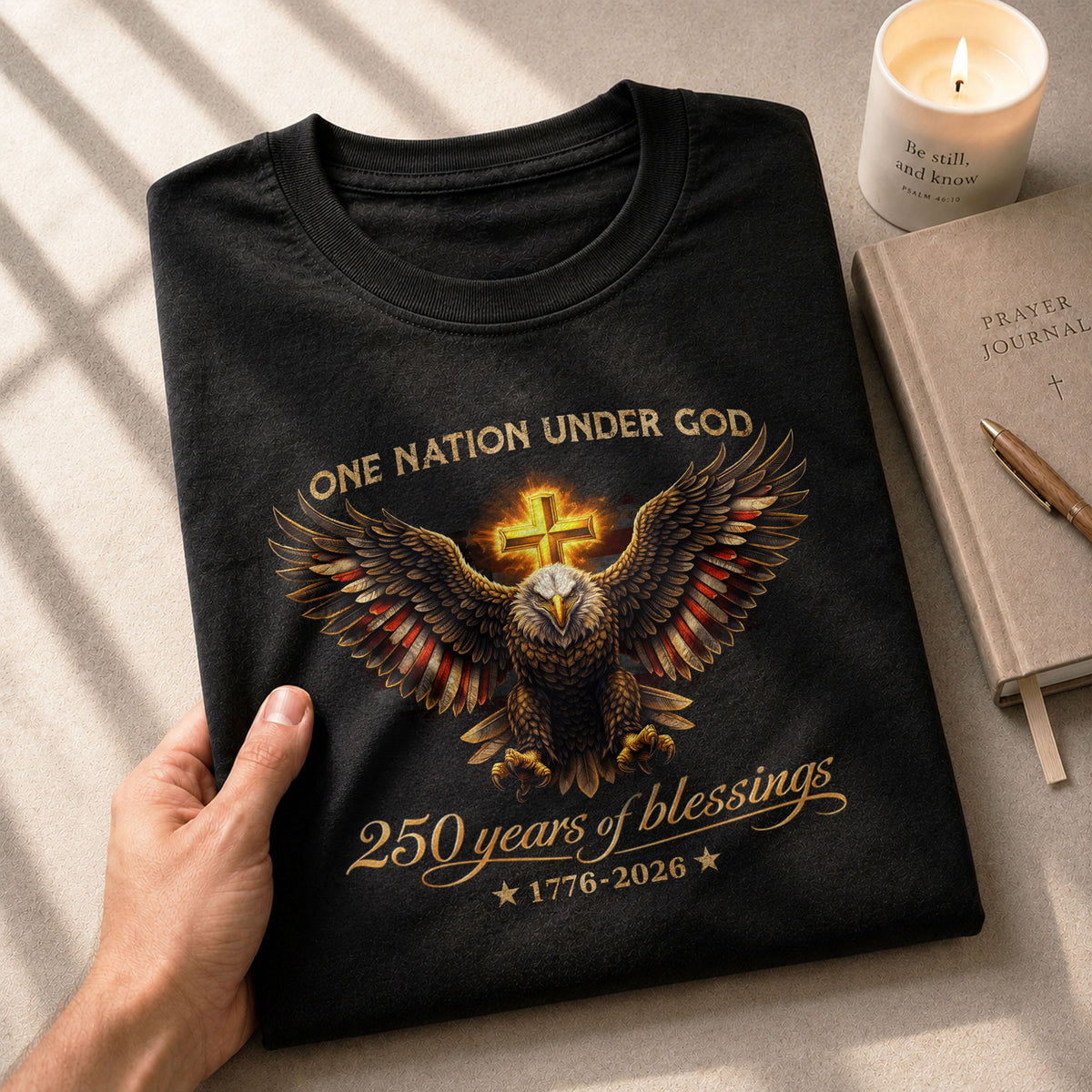 USA 250th Anniversary Eagle Shirt – 1776-2026 One Nation Under God 250 Years of Blessings Christian Patriotic Tee - Rust Field Wear