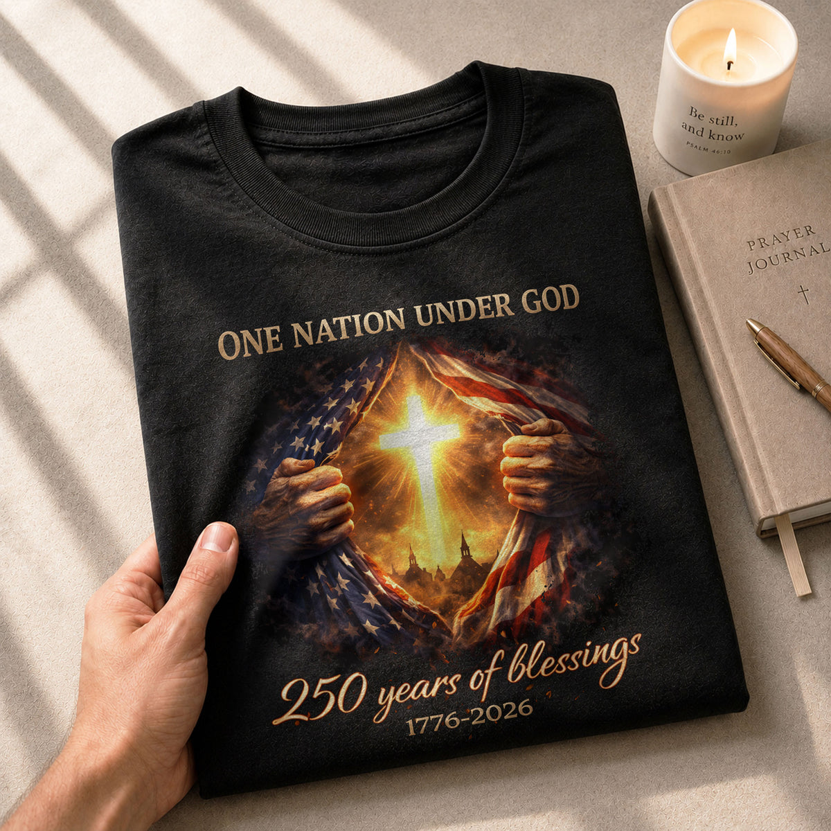 America 250th Anniversary Christian Cross Shirt – 1776-2026 One Nation Under God 250 Years of Blessings Tee - Rust Field Wear