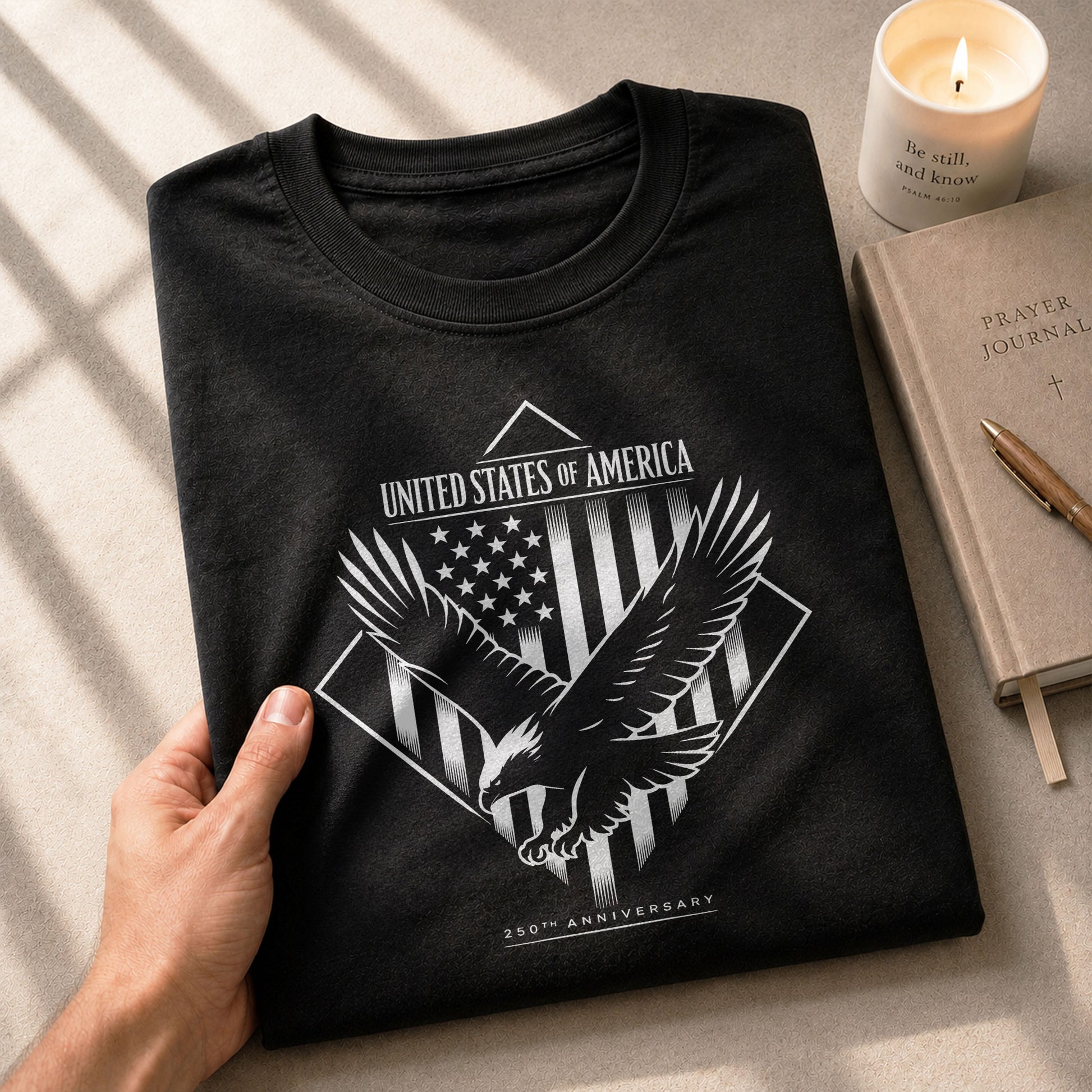 America 250th Anniversary T-Shirt - White Eagle & Flag 1776-2026 250 Years Minimalist Men's Tee - Rust Field Wear