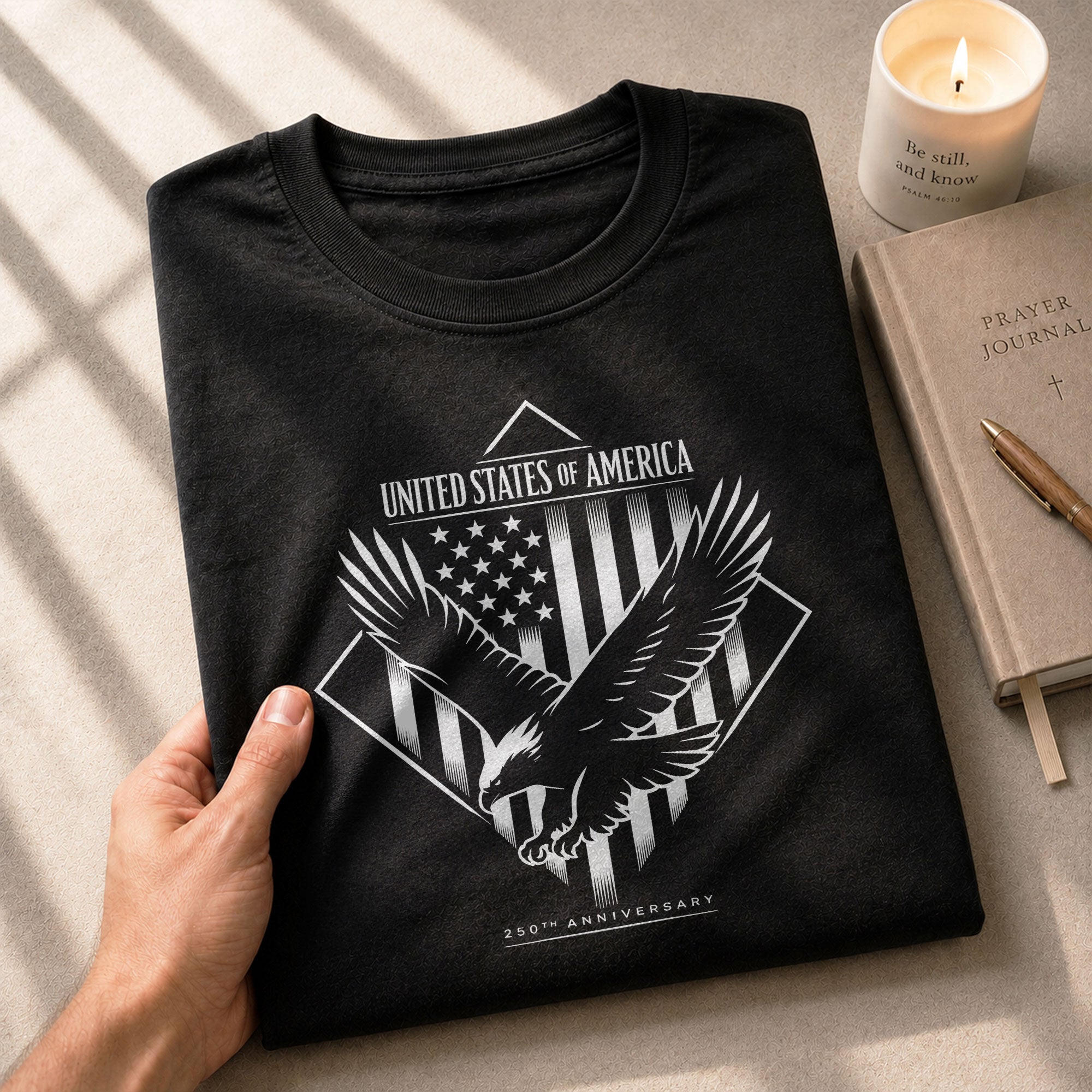 America 250th Anniversary T-Shirt - White Eagle & Flag 1776-2026 250 Years Minimalist Men's Tee - Rust Field Wear