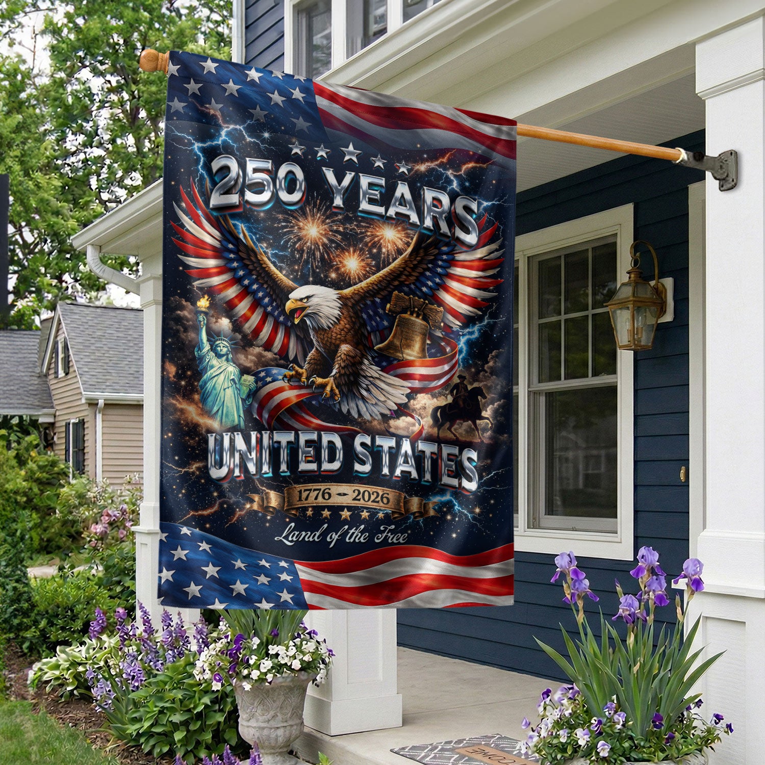 America 250th Anniversary 1776–2026 House Flag – Bald Eagle & Statue of Liberty Vintage Double Sided Outdoor Decor