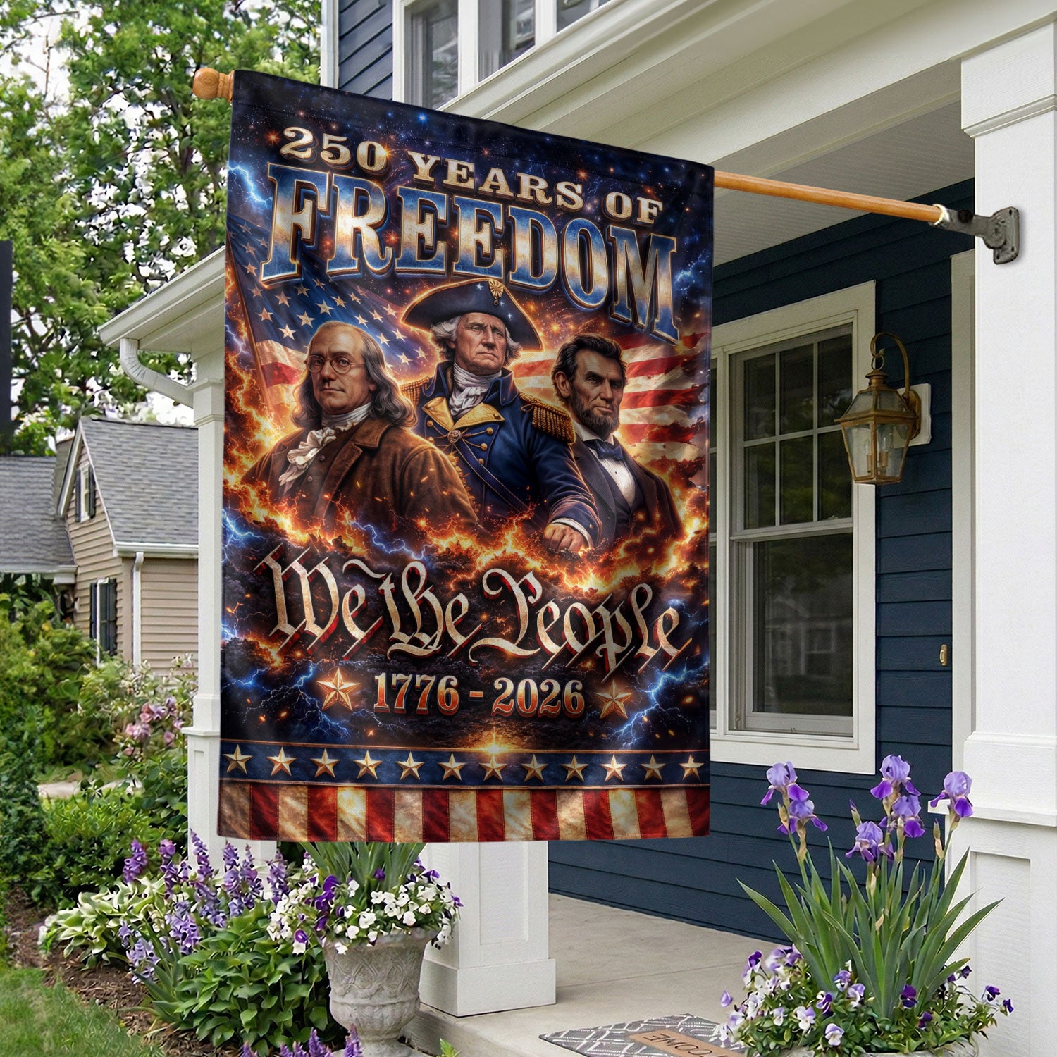 We The People 250 Years of Freedom 1776-2026 Garden Flag – Washington Lincoln Franklin 250th Anniversary Double Sided Decor