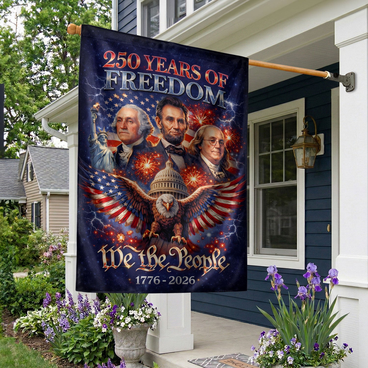 America 250 Years of Freedom 1776-2026 Garden Flag – Founders Washington Lincoln Franklin 250th Anniversary Double Sided Banner - Rust Field Wear