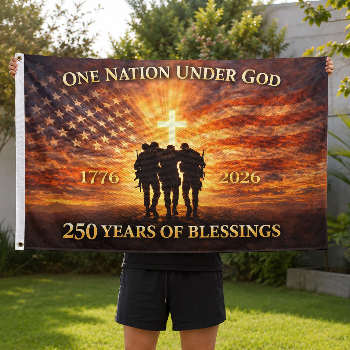 USA 250th Anniversary Flag 1776-2026 – One Nation Under God 250 Years Patriotic Double Sided House Banner - Rust Field Wear