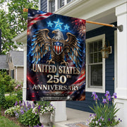 1776–2026 USA 250 Years House Flag – Bald Eagle & Fireworks Double Sided Patriotic Outdoor Banner - Rust Field Wear