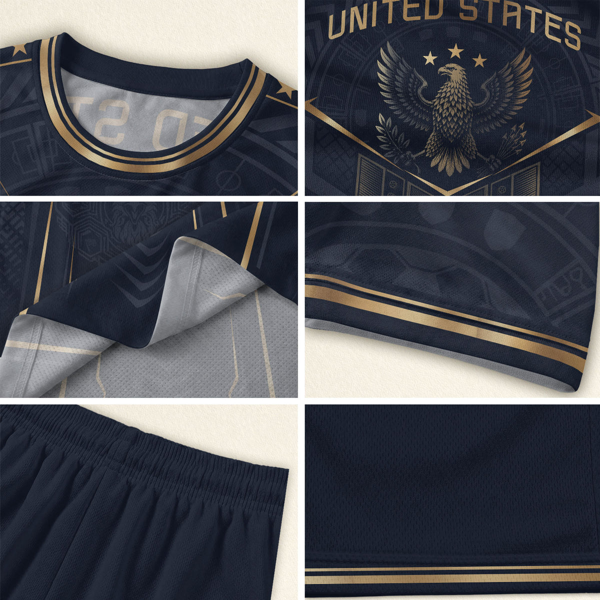 USA Soccer Jersey Navy Gold Eagle Shield Graphic Sports Tee for Soccer Fans - Rust Field Wear