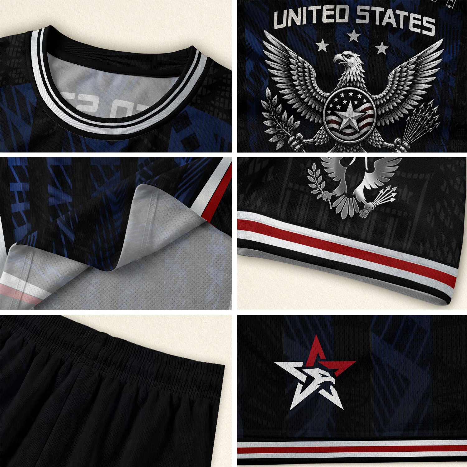 USA Soccer Jersey Black Blue Eagle Crest Athletic Shirt for Men Women Fans