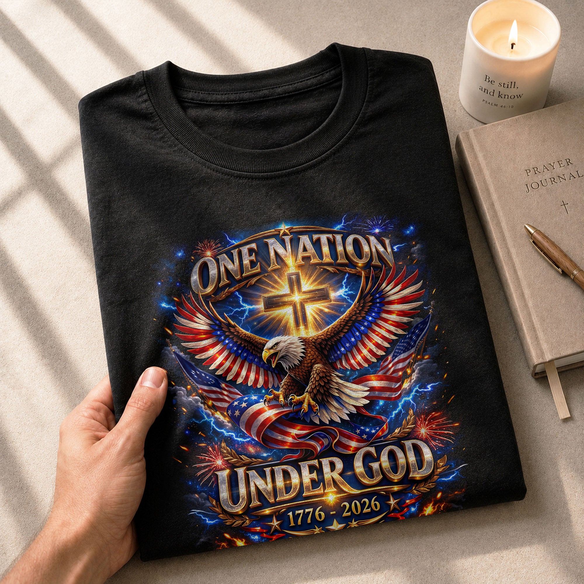 America 250th Anniversary 1776-2026 T-Shirt – USA Eagle & Cross Flag One Nation Under God 250 Years of Faith Patriotic Bootleg Shirt - Rust Field Wear