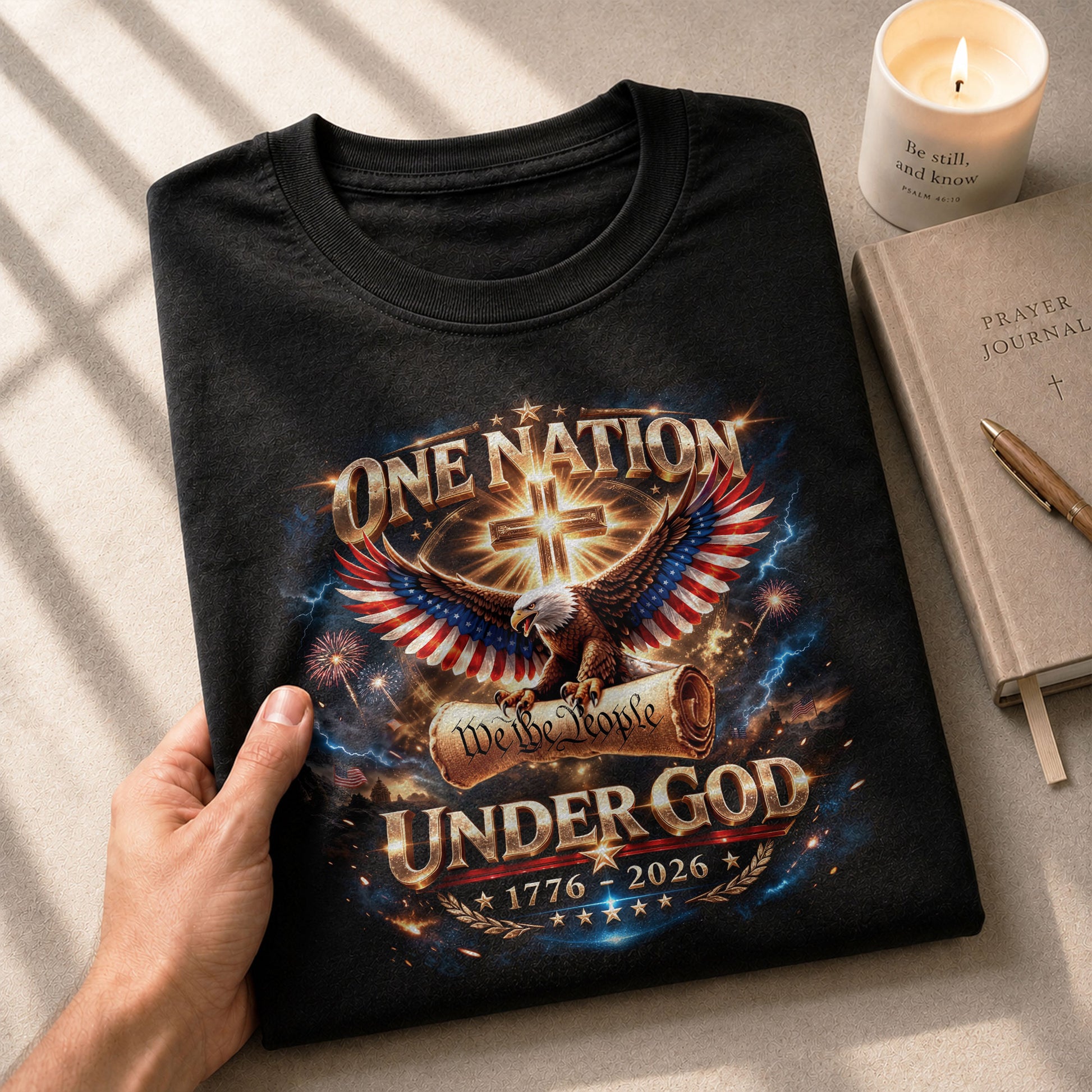 America 250th Anniversary 1776-2026 T-Shirt – We The People Eagle Cross & Constitution One Nation Under God Bootleg Shirt - Rust Field Wear