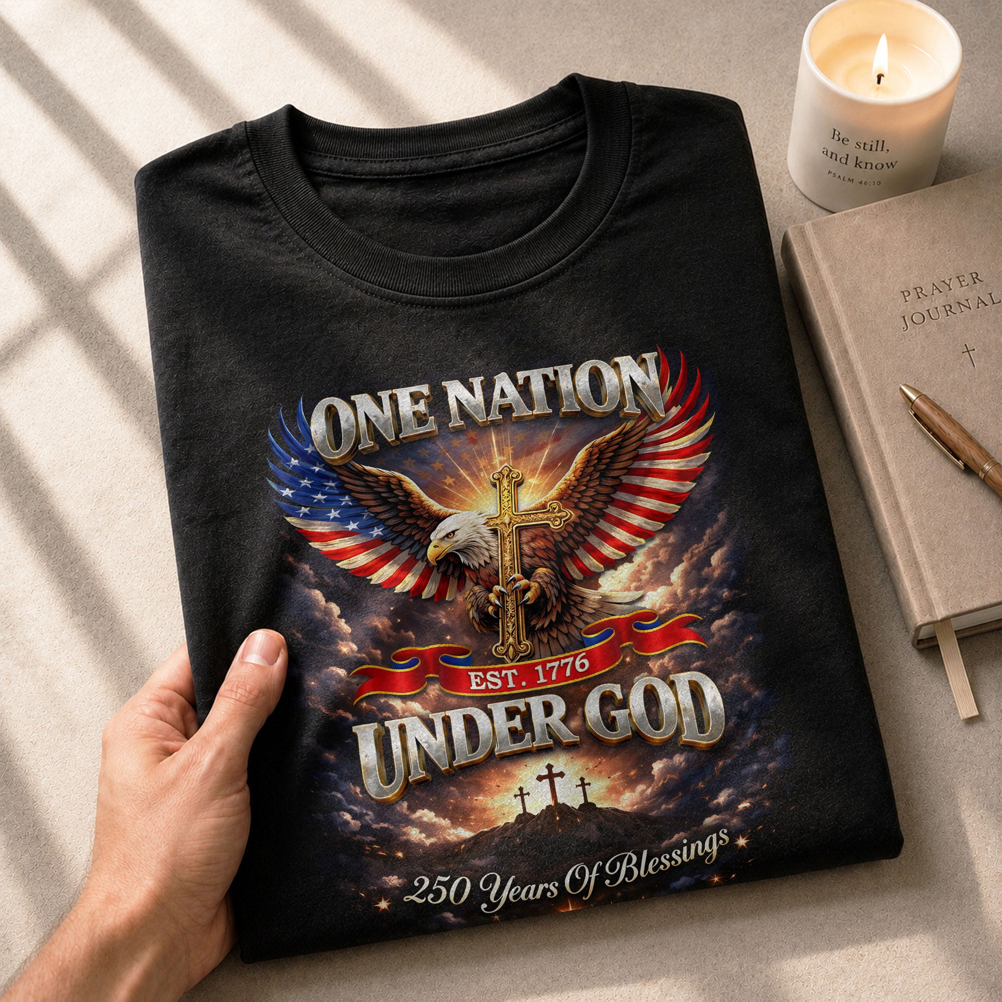 America 250th Anniversary 1776-2026 T-Shirt – 250 Years of Blessings Eagle Cross Patriotic Birthday Graphic Tee - Rust Field Wear