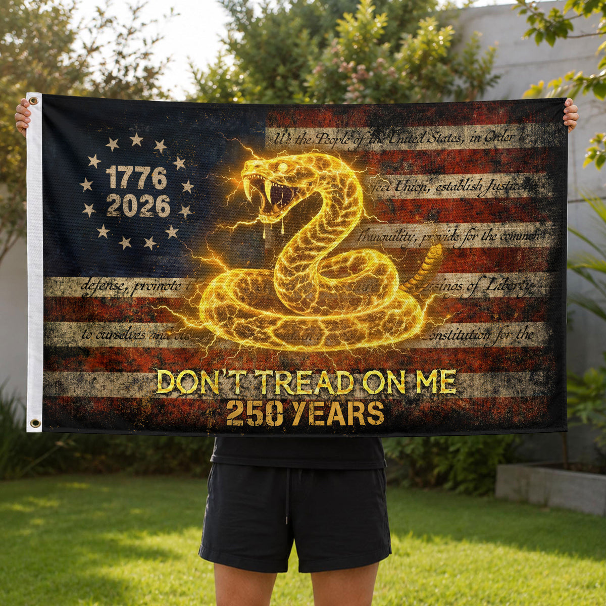 America 250th Anniversary Flag 1776-2026 – Don’t Tread On Me Gadsden Snake Banner - Rust Field Wear