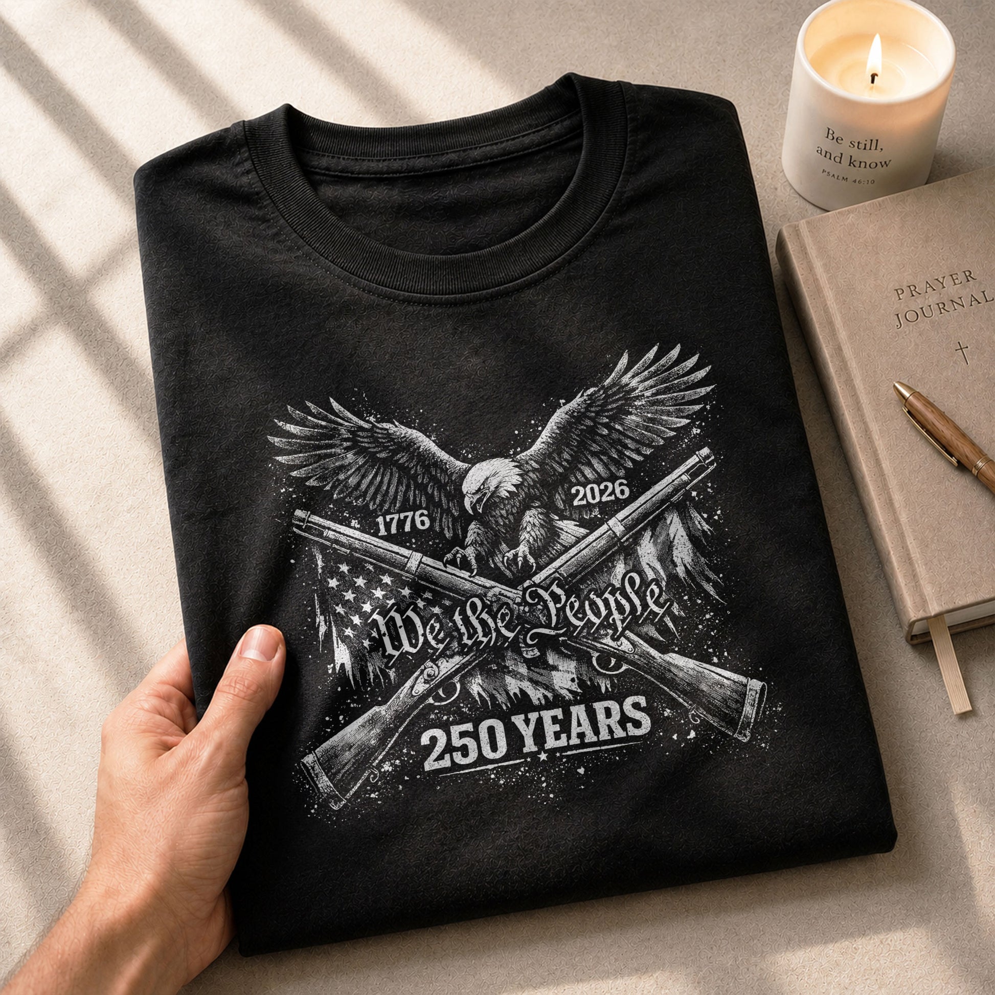 America 250th Anniversary T-Shirt 1776-2026 – We The People Eagle & Crossed Rifles Tee - Rust Field Wear