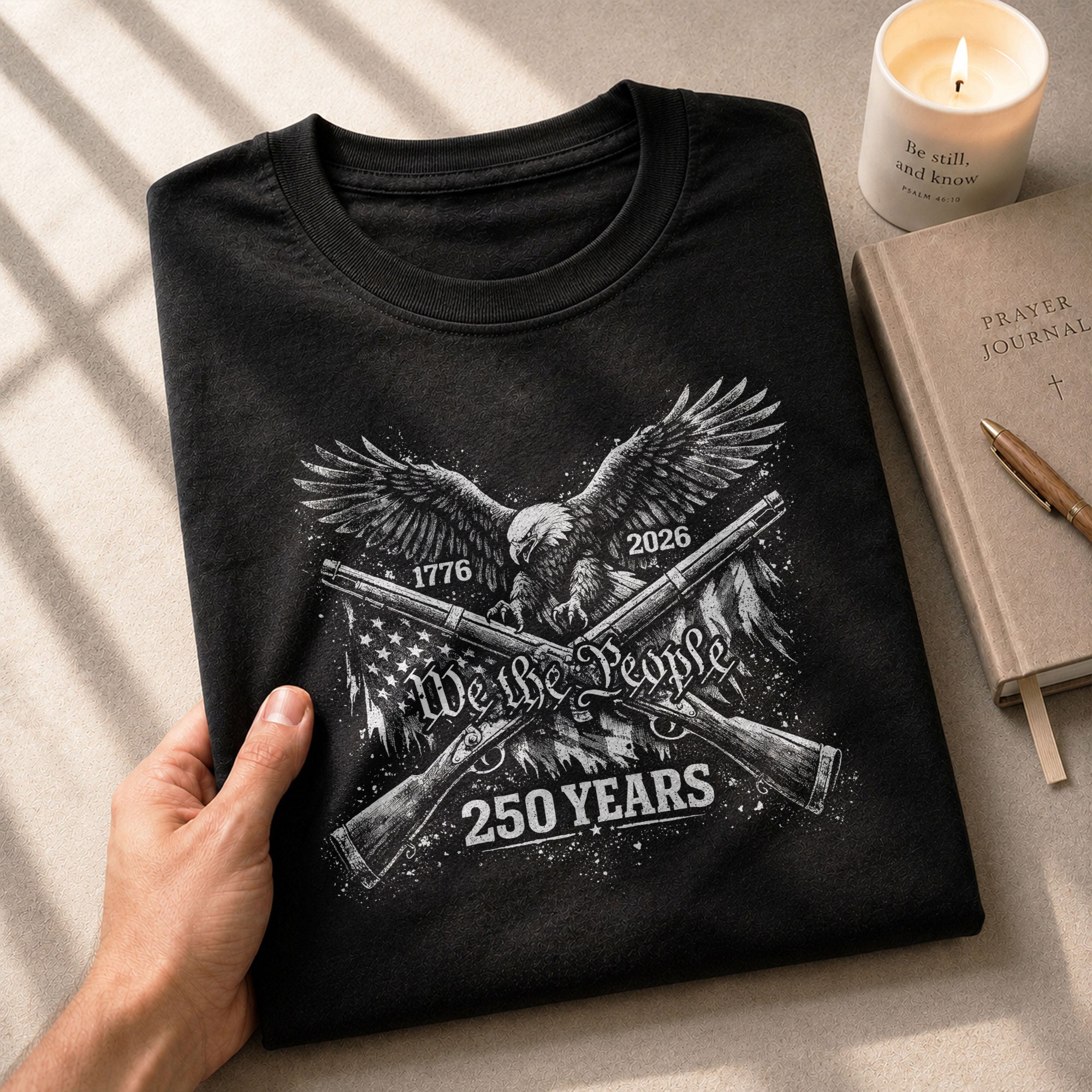 America 250th Anniversary T-Shirt 1776-2026 – We The People Eagle & Crossed Rifles Tee - Rust Field Wear