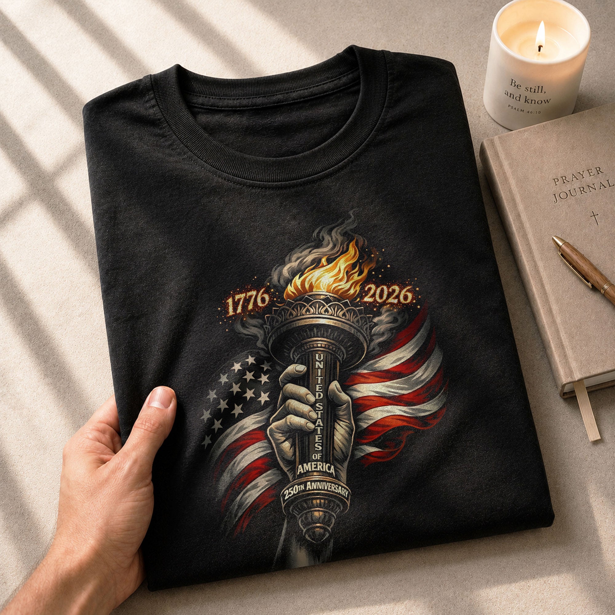 1776-2026 250th Anniversary Patriotic T-Shirt – Statue of Liberty Torch & USA Flag Freedom Tee - Rust Field Wear