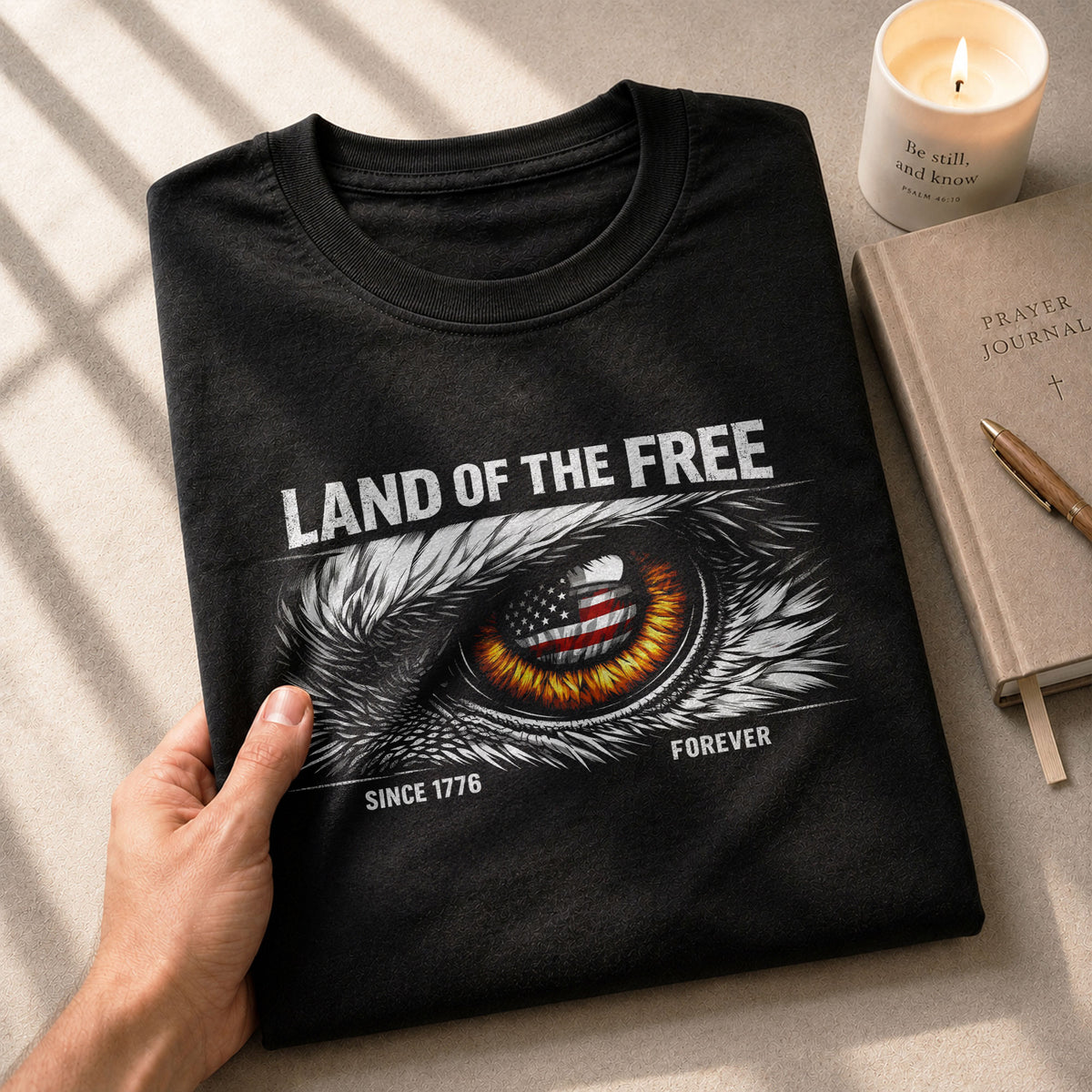 250 Years of Freedom 1776-2026 Patriotic T-Shirt – Eagle Eye & American Flag USA Mens Shirt - Rust Field Wear