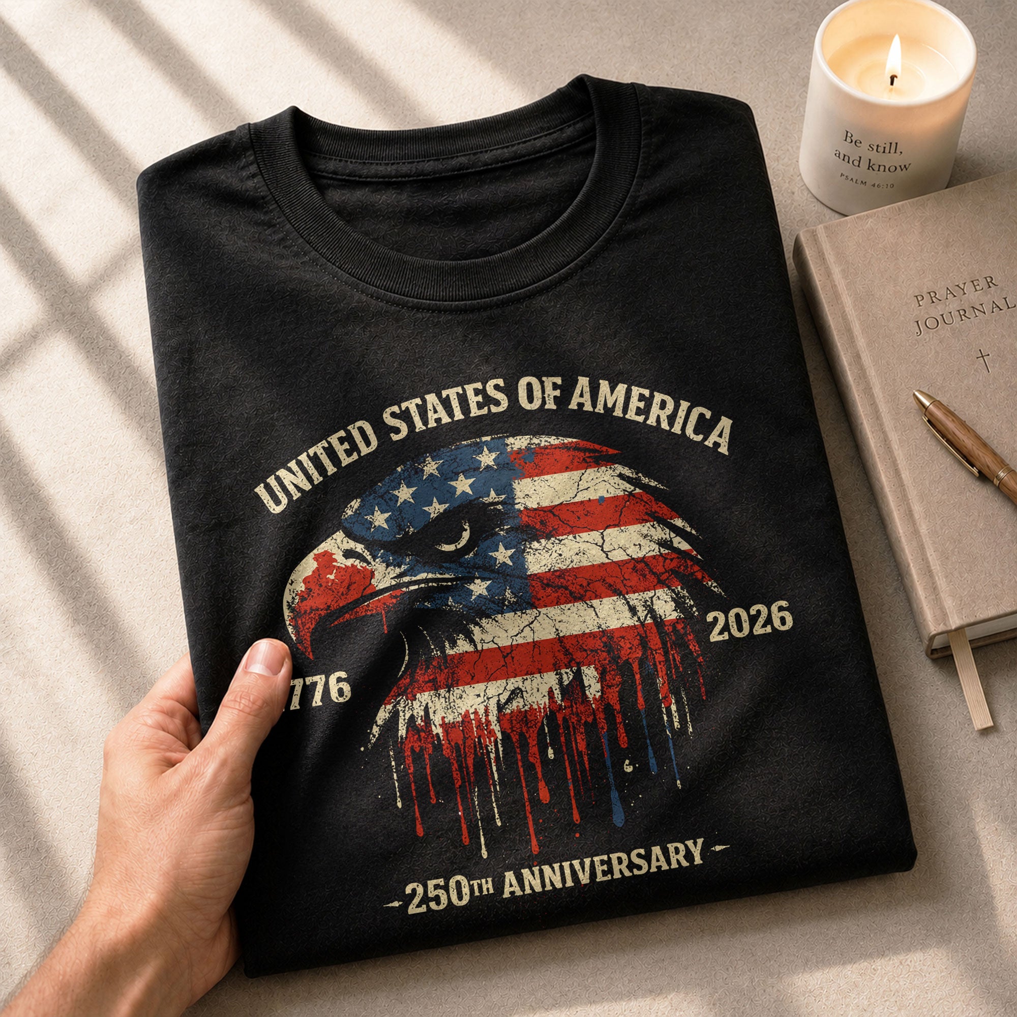 United States 250th Birthday 1776-2026 T-Shirt – USA Flag & Eagle Patriotic 250th Anniversary Graphic Tee - Rust Field Wear