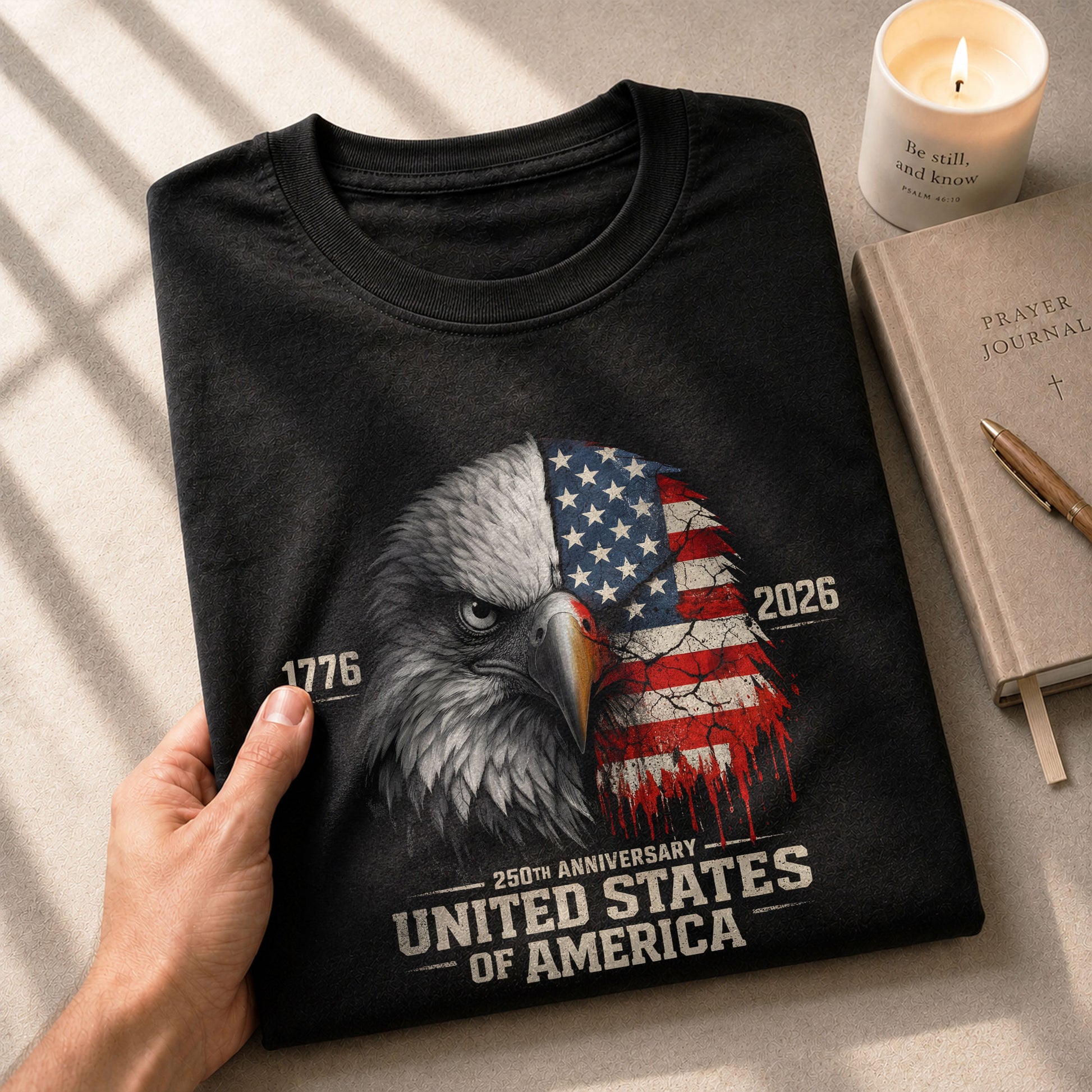 United States 250th Anniversary 1776-2026 T-Shirt – USA Flag & Eagle Distressed 250 Years Patriotic Tee - Rust Field Wear