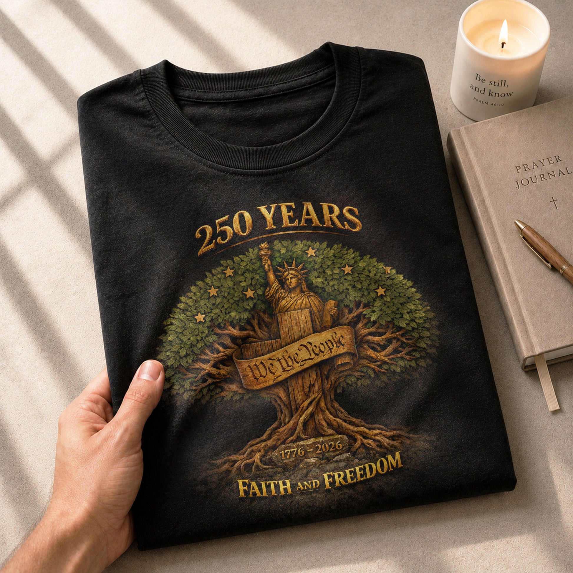 America 250th Anniversary T-Shirt 1776-2026 – Statue of Liberty & Cross Christian Tee - Rust Field Wear