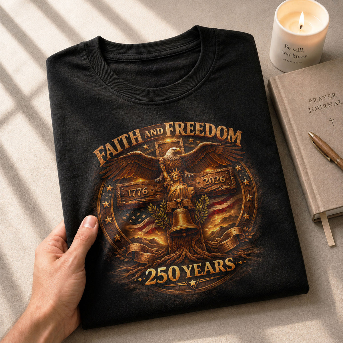 America 250th Anniversary T-Shirt 1776-2026 – Eagle, Cross & Liberty Bell Christian Tee - Rust Field Wear