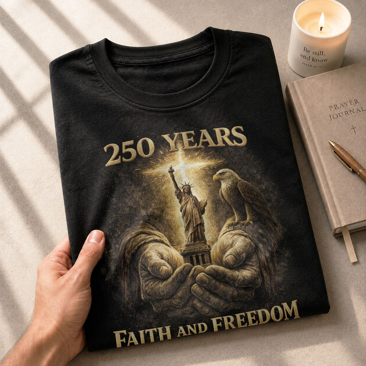 America 250th Anniversary T-Shirt 1776-2026 – God’s Hands, Liberty & Eagle Christian Tee - Rust Field Wear