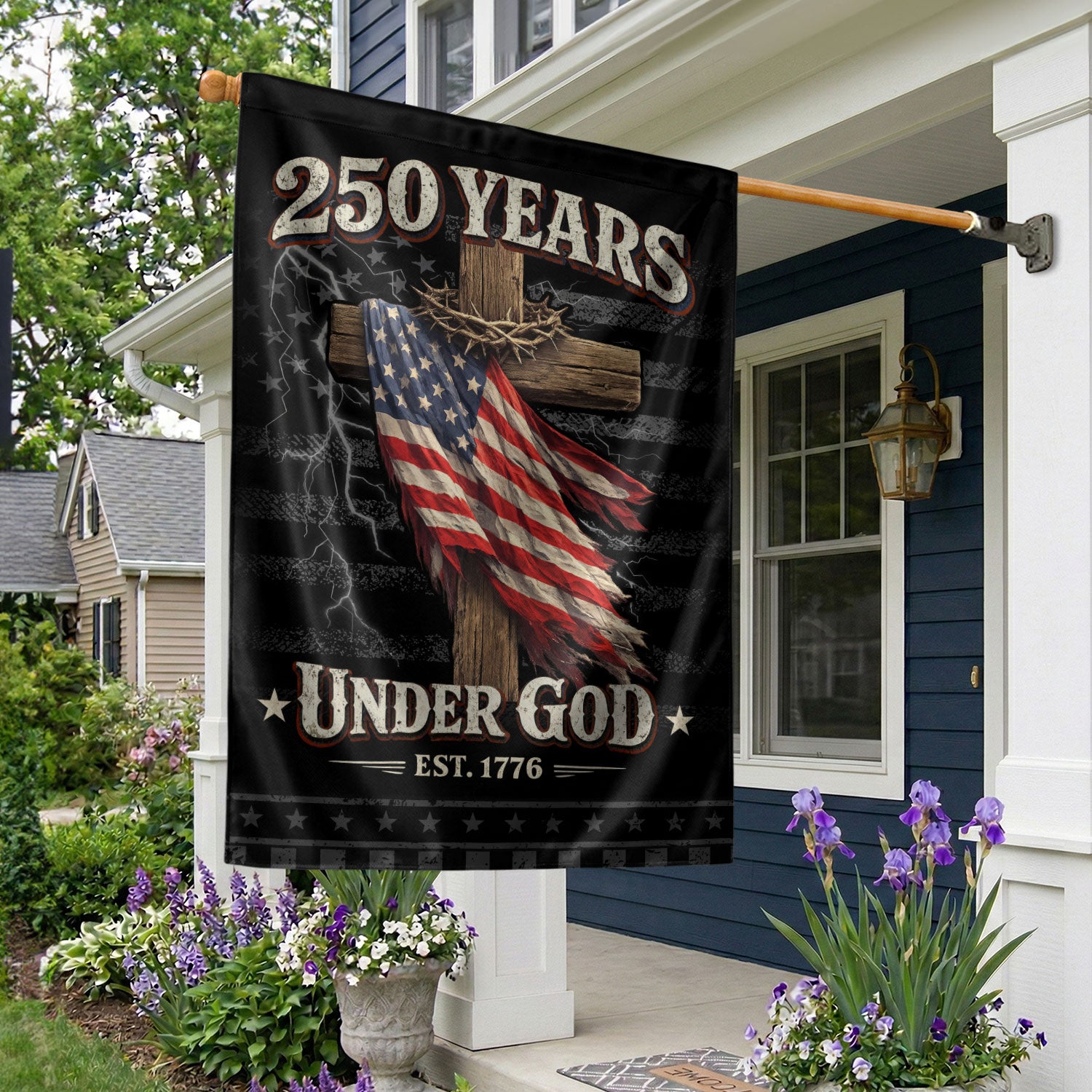 250 Years of Freedom House Flag – One Nation Under God Cross Flag, We The People Patriotic House Flag, Faith and Freedom Decor