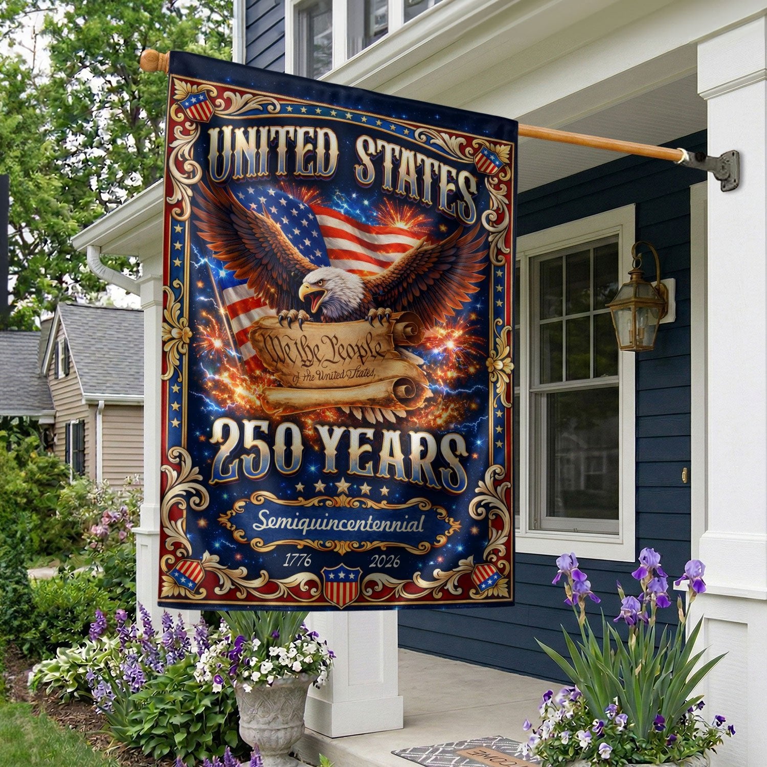 USA 250th Anniversary Garden Flag 1776-2026 – We The People Constitution Double Sided Patriotic Yard Flag - Rust Field Wear