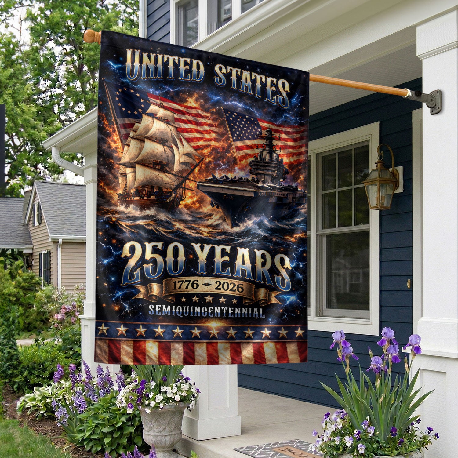 1776-2026 USA 250th Anniversary House Flag – Navy History & Modern Power Patriotic Double Sided Flag